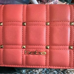 Bebe Coral Quilted Clutch with Gold Accents